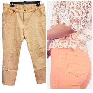 CAbi Bree Creamsicle Peach Crop Stretch Denim Jeans Size 10 Low Rise